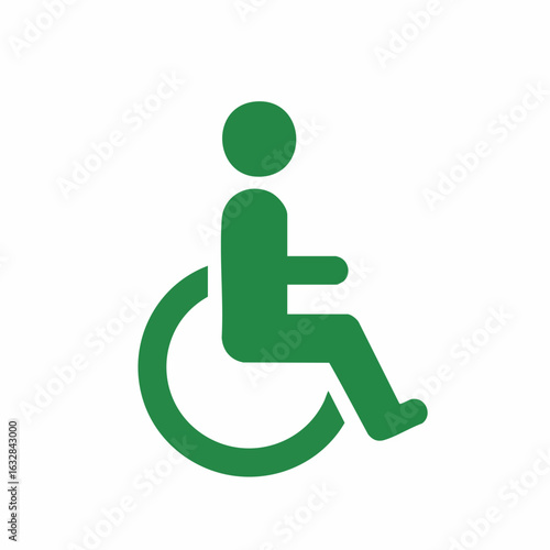 Depicting wheelchair accessibility, this green icon shows handicap access in public spaces. Wheelchair accessibility is clearly marked for disabled persons, indicating inclusive environments.
