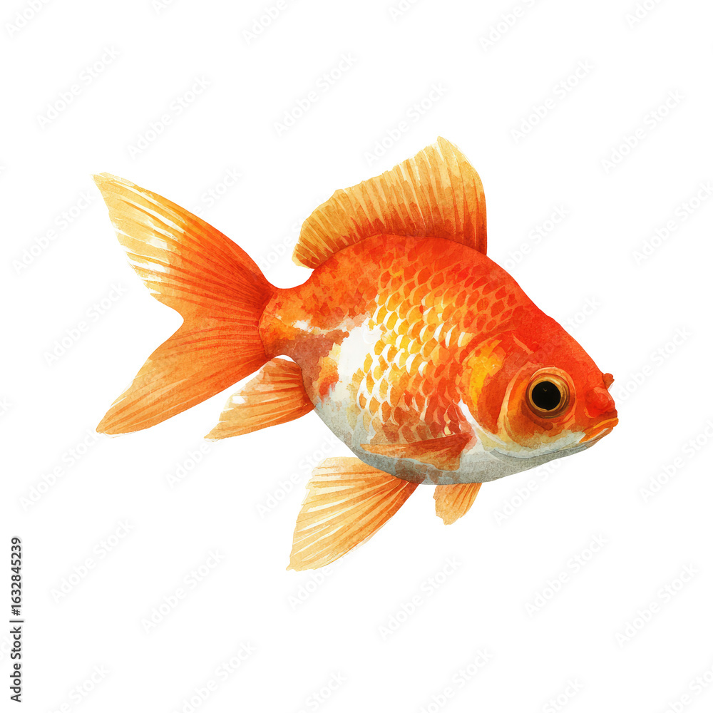 Fototapeta premium Orange goldfish, side view, bright colors