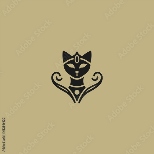 Bastet logo in strong and mystical silhouette illustration.