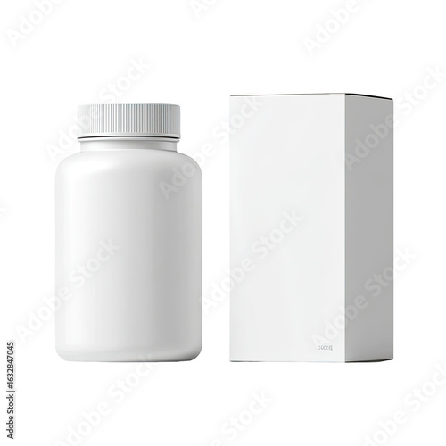 Blank white supplement bottle and box