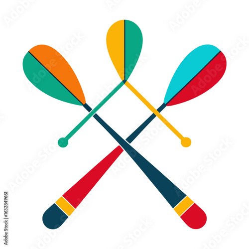 Sleek Vector Juggling Clubs Crossing with Motion Lines, Bright Bold Colors on White Background