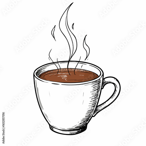 Charming illustration of hot coffee, a steaming mug showcasing rich, brown liquid, evoking warmth and comfort. Hot coffee invites cozy moments, perfect for chilly mornings or relaxed afternoons.