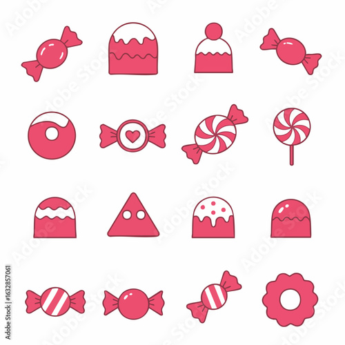 Sweet candy collection of bonbons and lollipops for sweet tooth. Various hard candy shapes, wrapped sweets, and colorful lollipops evoke sugary treats. Use this sweet candy collection in packaging,