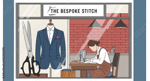 Tailor meticulously sewing at The Bespoke Stitch, a bespoke tailoring shop.