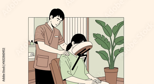 A therapist gently massages a client's shoulders in a serene spa setting.