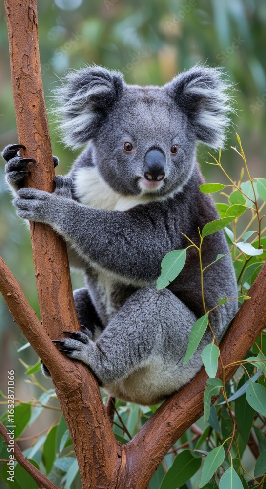 Fototapeta premium Grey koala in eucalyptus tree