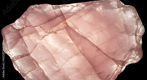 Translucent rose quartz reveals crystalline structure against black backdrop, radiating gentle light