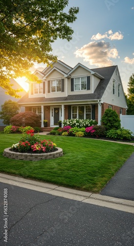 Suburban Home at Sunset