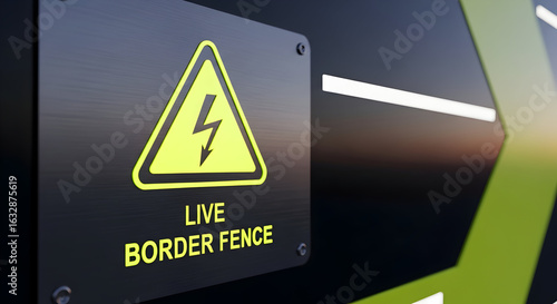 Warning Sign About Live Border Fence With Electricity For Security Reasons