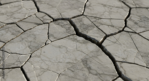 Cracked marble surface showcases sharp angular fractures and a detailed, textured stone composition.