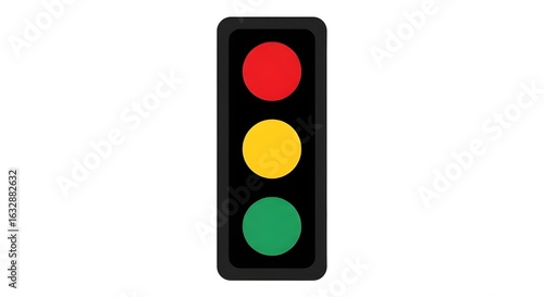 Vertical traffic light icon with red, yellow, and green signals for urban road traffic control and safety regulation. Isolated vector illustration.