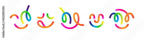 Color Smile Face Icon. Abstract Line Happy Emoji. Vector Rainbow Color Fun Emoticons. Cute Doodle Linear Smiles.