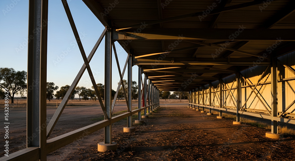 Fototapeta premium Abstract Metal Structure Creating Geometric Shapes With Natural Lighting Scenery