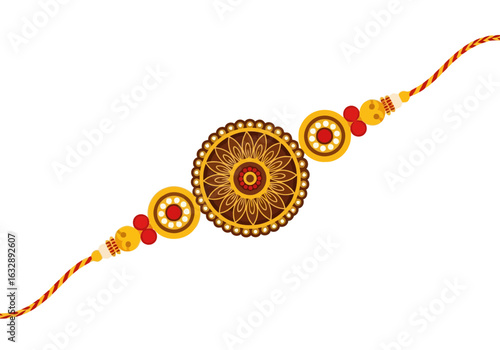Vector art of rakhi, a sacred thread symbolizing the bond of protection between brothers and sisters, isolated on white background
