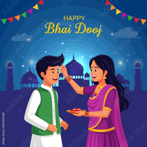 Vector art of sister tying rakhi on brothers wrist, celebrating raksha bandhan festival with gifts and love, indian tradition and family bond