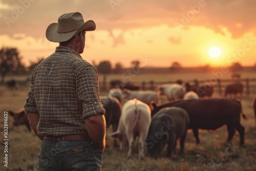 Premium Quality Picture of Farmer Cattleman Taking Care of Pigs