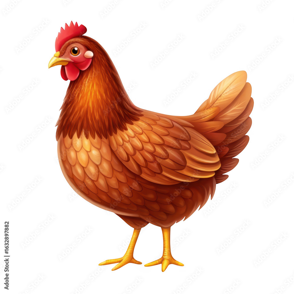 Fototapeta premium A realistic brown hen standing proudly isolated on transparent background
