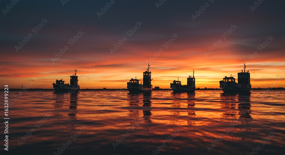 a group of boats floating in the water at sunset a group of boats floating in the water at sunset