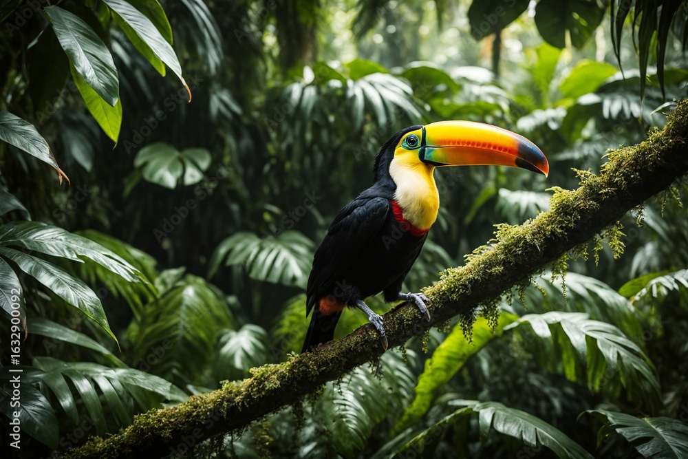 Naklejka premium Toucan in Lush Jungle Canopy