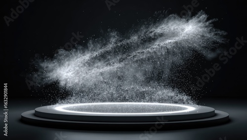 Abstract digital podium with ethereal particles