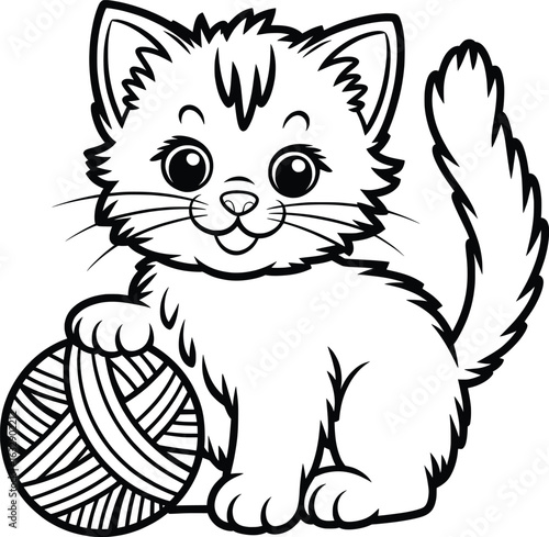 Cute cat linear children's coloring page