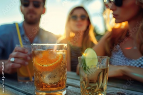 High Resolution Visual of Closeup People with Drink Outdoors