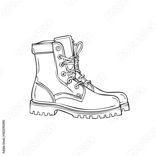 Hand-Drawn Style Illustration of Leather Work Boots with Laces Detailed Design