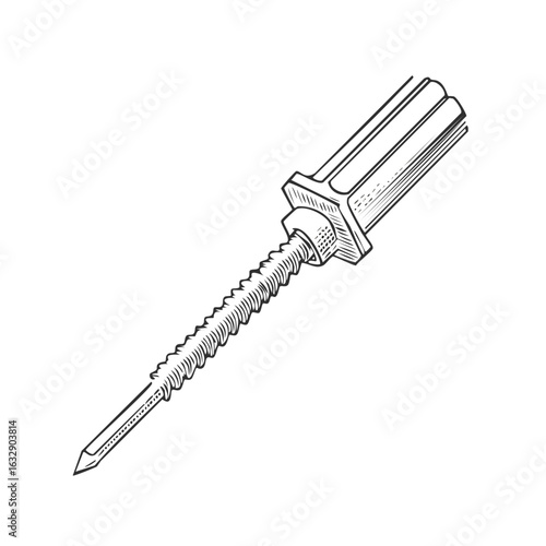 Hand Drawn Illustration of Screw with Handle