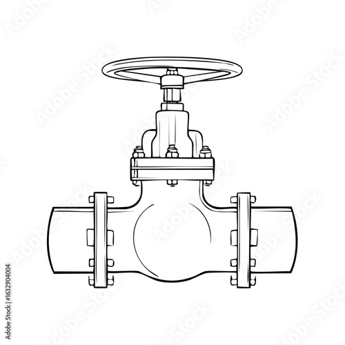 Gate Valve Illustration Industrial Piping System Valve Engineering Diagram