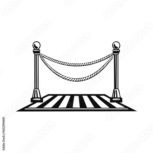 Decorative barrier rope stanchions with twisted ropes and striped carpet design