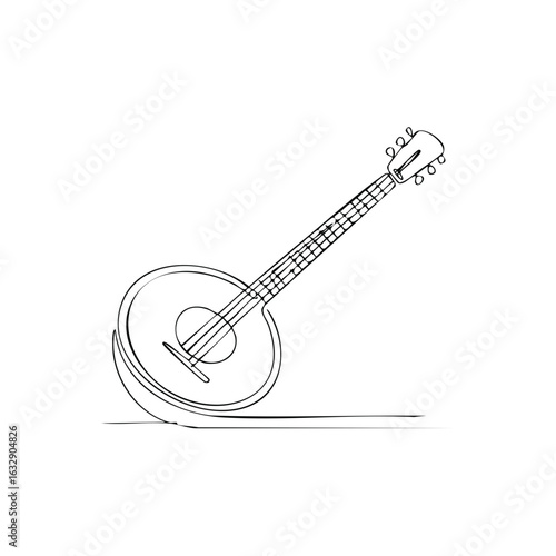 Minimalist continuous line drawing of a banjo