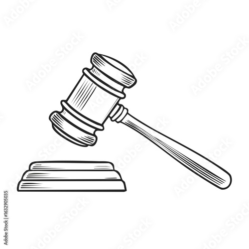Sketch of a Wooden Judge Gavel and Sounding Block Illustrating the Justice System and Legal Proceedings