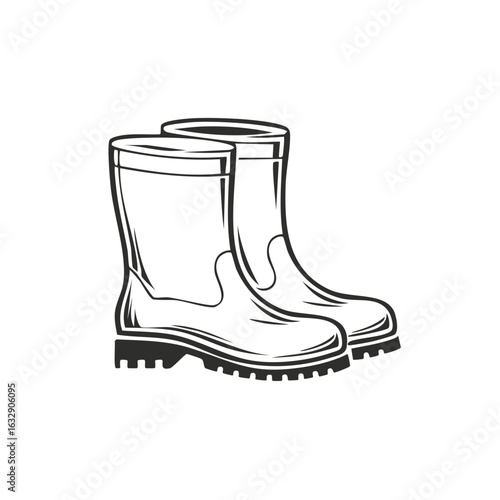 Illustration of a pair of rubber boots with thick soles isolated on white background.