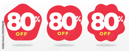 80% off, price, advertising, offer, store, shop, store, retail, ticker, special, label, tag, shape, marketing, promo. Set, vector, icon