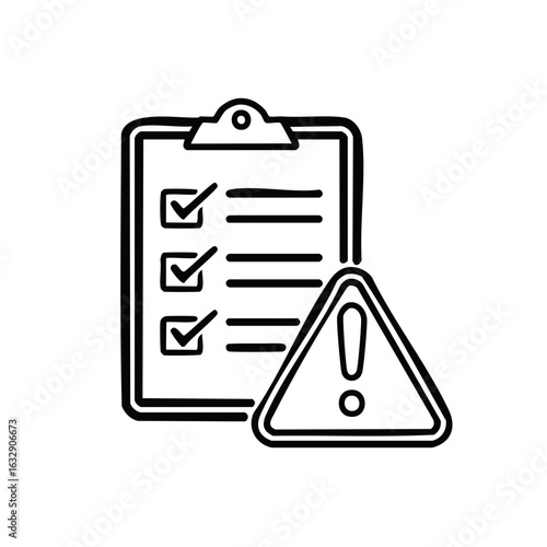 Checklist with Warning Sign Iconography for Task Completion and Risk Management