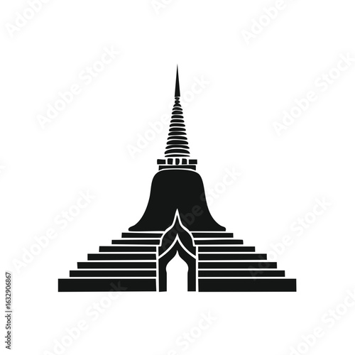 Traditional Asian Buddhist temple stupa icon vector illustration in black silhouette