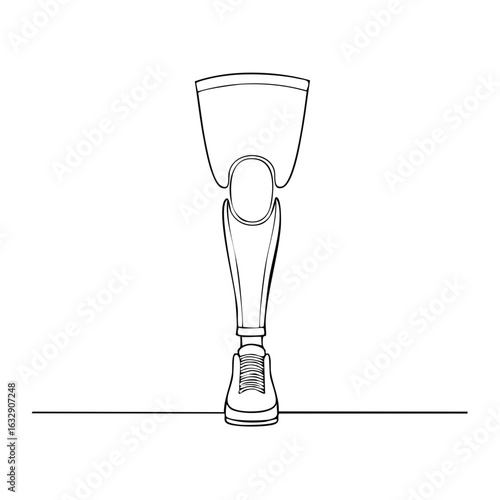 Prosthetic Leg with Modern Design and Foot, Line Art Illustration