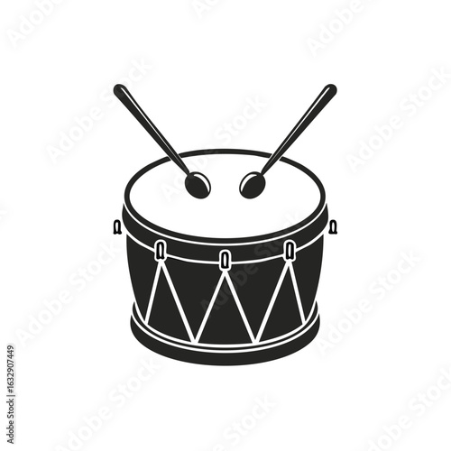 Drum Instrument Illustration with Sticks for Music or Percussion Performance and Band Sound
