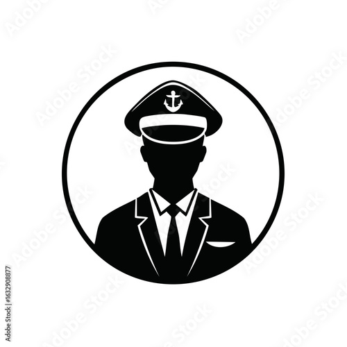 Silhouette of a captain wearing a hat with an anchor symbol and a suit