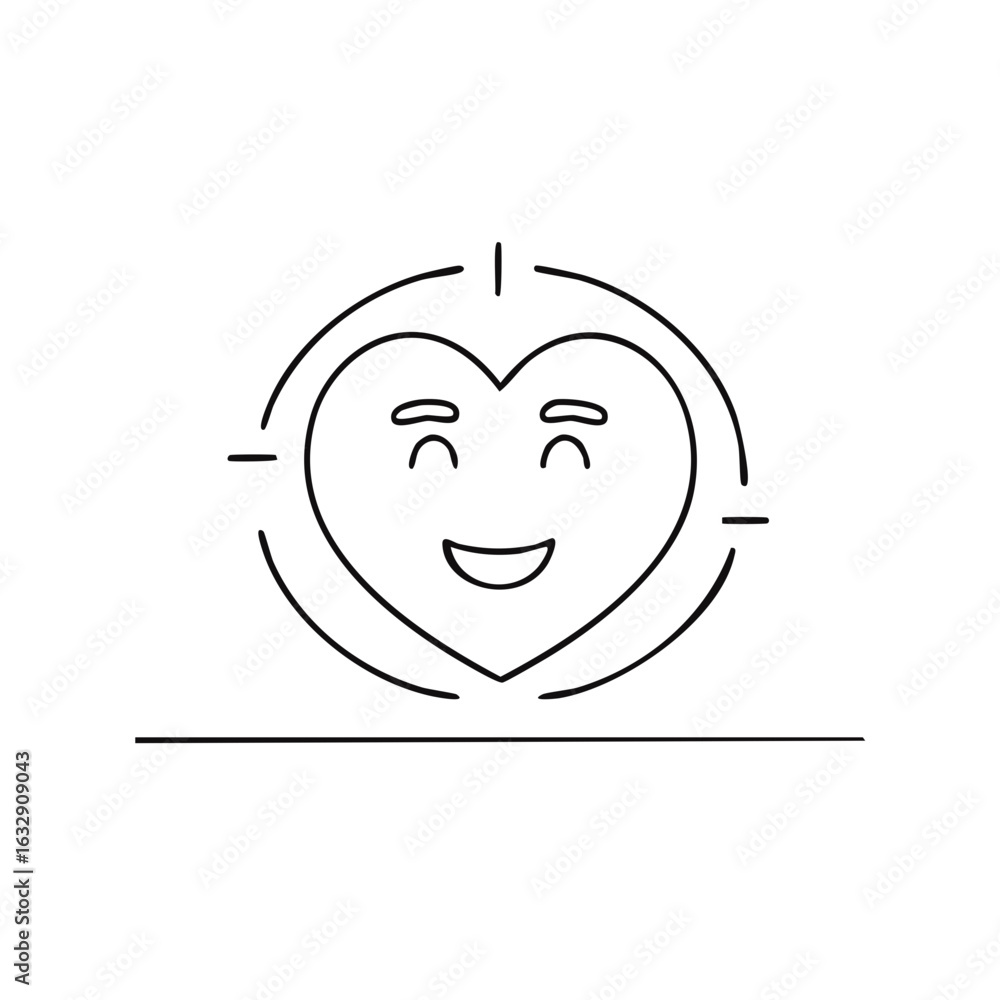 Obraz premium Smiling heart target icon. Love, emotion, feelings concept. Simple line art.