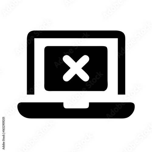 Black laptop icon displaying a white x symbol on its screen representing an error or cancellation state