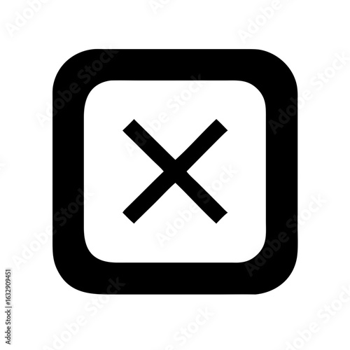 Black outlined square containing a bold x shape centered inside indicating a close or cancel action