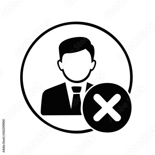 Business User Icon with Red Cross Mark symbolizing deletion or rejection