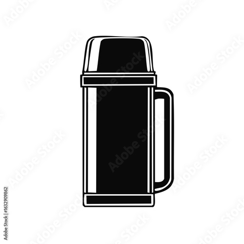 Classic black thermos with a handle and cap for hot and cold beverages