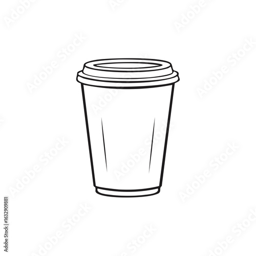 Simple line art illustration of a disposable coffee cup with a lid for hot beverages