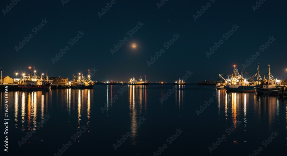 Fototapeta premium Night harbor panorama
