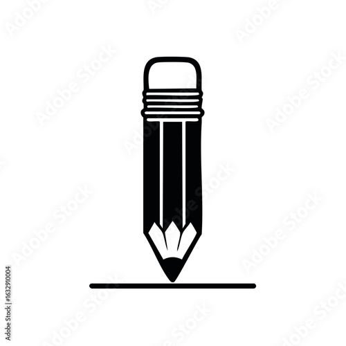 Minimalist black vector icon of a pencil drawing a straight line, symbolizing education, creativity, and writing concepts.