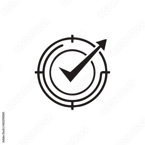 Target accuracy achieved with checkmark and arrow indicating success