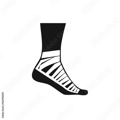 Ankle Injury Vector Illustration Showing Foot and Leg with Bandage Wrap in Black and White