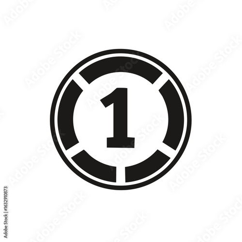 Modern black and white number one icon in a circular segmented frame, symbolizing achievement or top ranking.